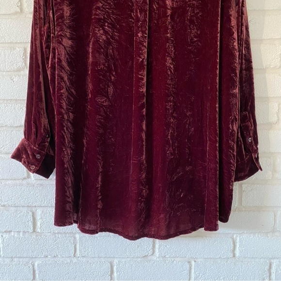 Eileen Fisher Velvet Classic Collar Long Tunic Shirt Deep Claret Red Size XL - Picture 6 of 9